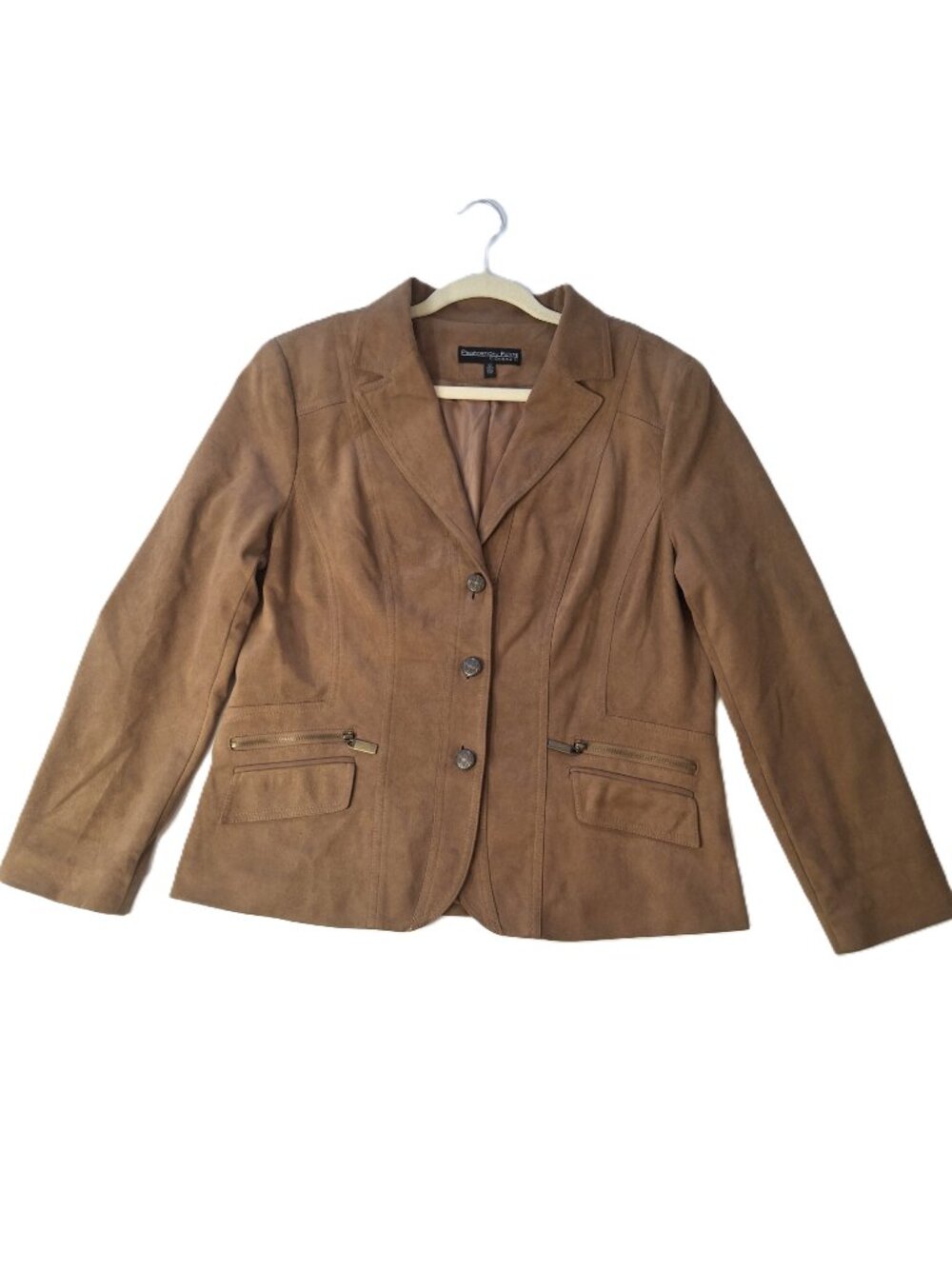 Conrad C Proportion Petite Womens Faux Suede Blazer Jacket Sz 12 Brown Coat Y2K - Picture 4 of 16